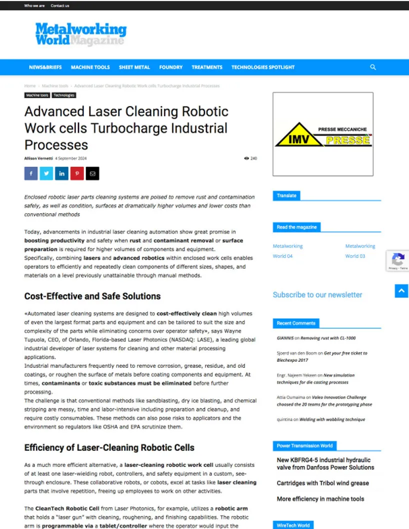 Advanced Laser Cleaning Robotic work cells turbocharge industrial processes